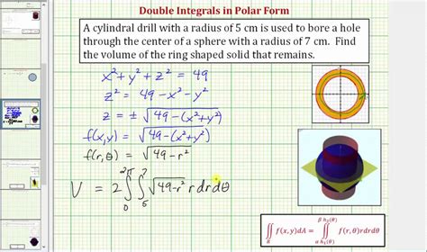 Volume Of A Drilled Sphere Using A Double Integral In Polar Form Youtube