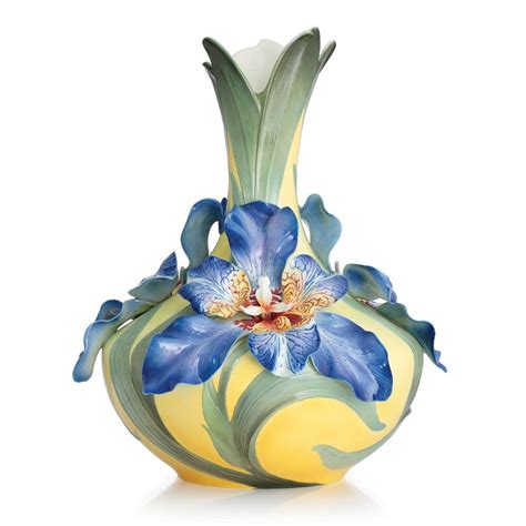 Franz Porcelain Blue Iris Design Sculptured Porcelain Large Vase