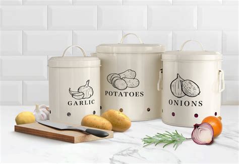 Potato Onion And Garlic Kitchen Storage Canisters Set Of 3 Farmhouse
