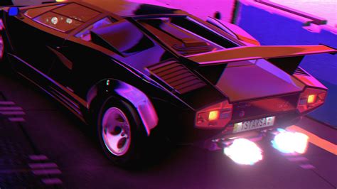 Retro Synth 80s Car City Neon Road Night Purple Wallpaper