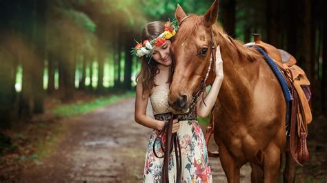1920x1080 Cute Girl Smiling With Horse Outdoors Laptop