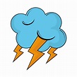 Nube con dibujos animados de rayos | Vector Premium
