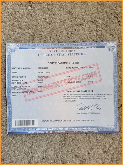 Ohio Birth Certificate Documents Edit