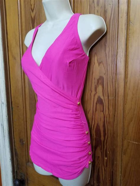 90s Hot Pink Swimsuit Sexy Neon Pink One Piece Suit Etsy