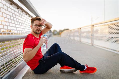 Running Male Adult Taking A Break Tired Exhausted Man Runner Sweating