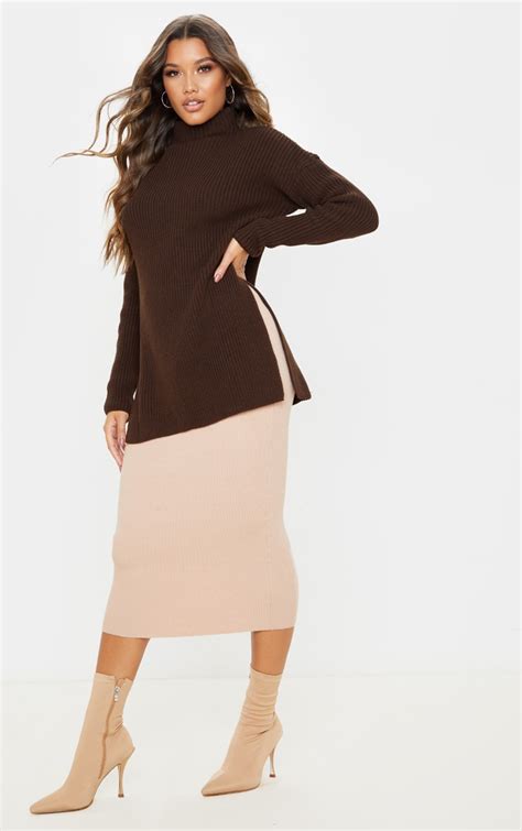 Chocolate Brown Oversized Jumper Knitwear Prettylittlething Ca