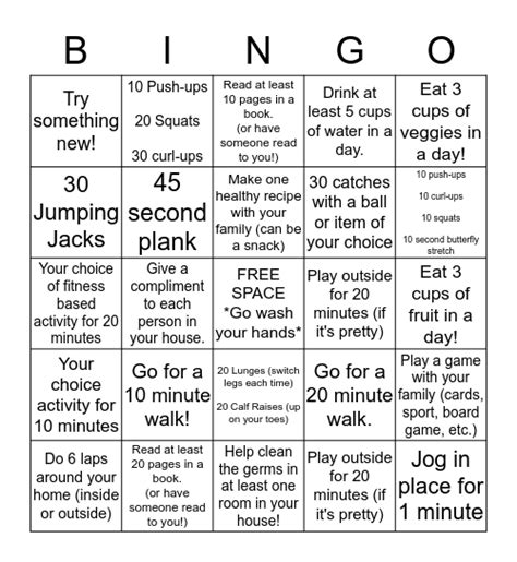 Fitness Bingo 1 Bingo Card