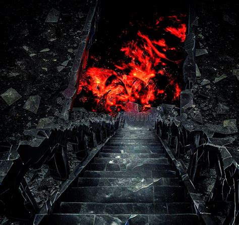 Crumbling Stairway To Hell Infernal Hot Cave Lava And Fire Stock