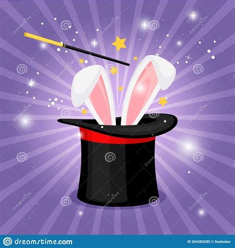 Wizard Conjure Cylinder Magicians Hat With Magic Wand Vector