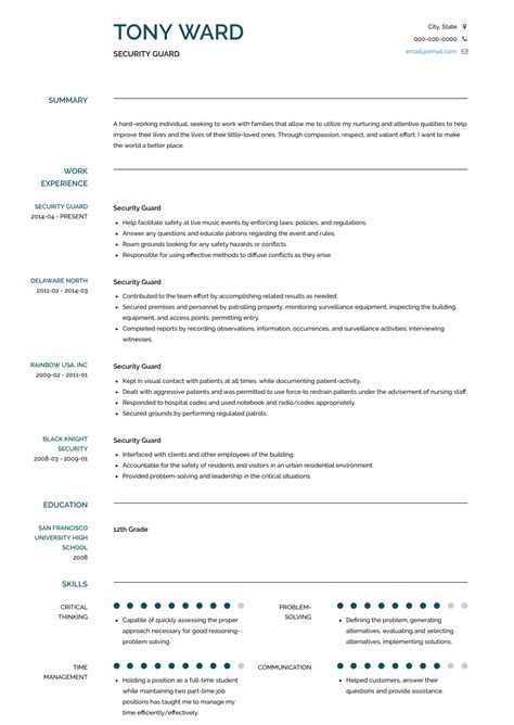 What to write and not to write in the security guard resume experience section. Security Guard - Resume Samples and Templates | VisualCV