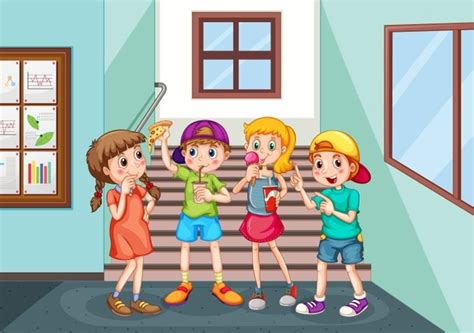 Free Vector Children Cleaning School Hallway