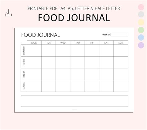 Food Journal Food Diary Diet Diary Weekly Meal Planner Etsy