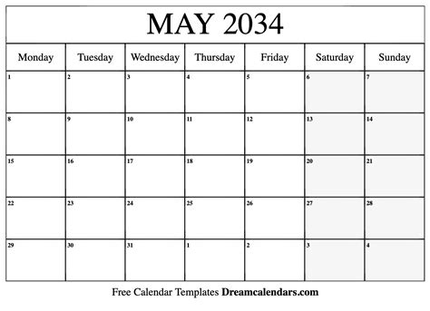 May 2034 Free Printable Calendar