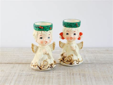 Vintage Christmas Angel Candle Holders Lefton Ceramic Etsy Candle