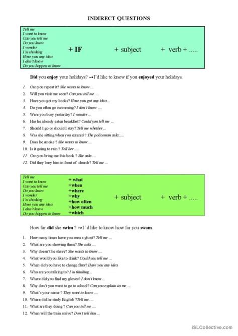 152 Indirect Questions English Esl Worksheets Pdf And Doc