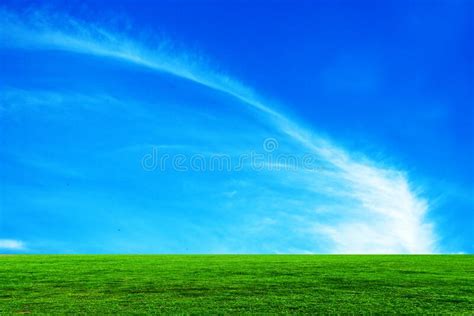 Green Meadow With Blue Sky And Clouds Background Stock Photo Image Of