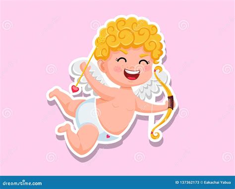 Cute Cupid Cartoon Sticker With Bow And Arrow Vector Illustration