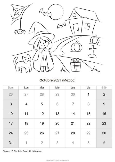 Calendario Octubre 2021 Para Imprimir México