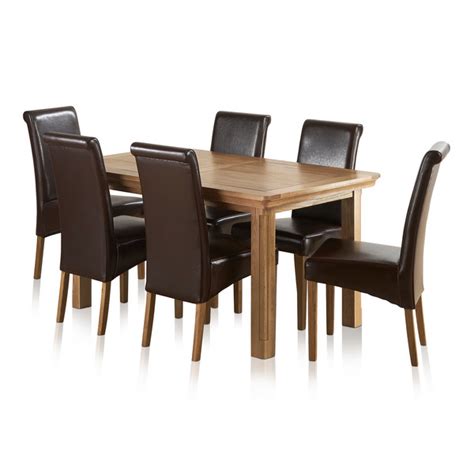 Canterbury Natural Solid Oak Dining Set 5ft Extending Table 6 Brown