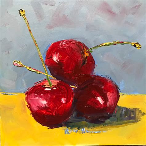 Cherry Fruit Painting Small Oil Painting Tiny Still Life Fruit Red