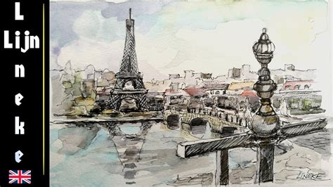 Easy Paris Tower For Beginners Ink And Wash Drawing Youtube