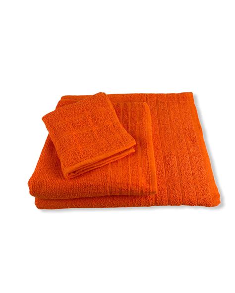Juego Toallas Barato Rizo 3 Piezas Algodón Maite Color Naranja Pack