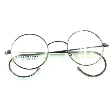 42mm Antique Vintage Metal Round Gray Wire Rim Eyeglasses Frame Spectacles Rx Eyeglass Frames