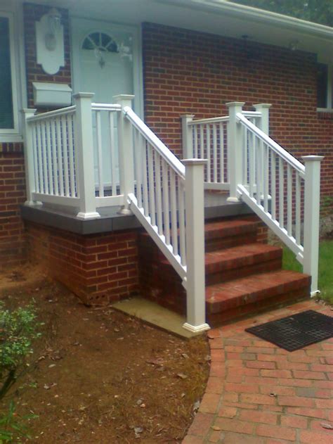 Some handrail systems can be very elaborate with balusters and decorative ornaments. Image result for how to attach wood railing to brick steps | Outdoor stair railing, Porch step ...