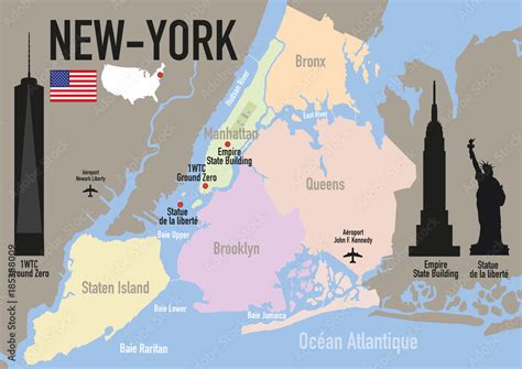 New York Plan De New York Carte Ville États Unis Amérique