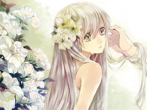 Anime Flowers Sadness Girl Blonde Tears Hd Wallpaper Pxfuel