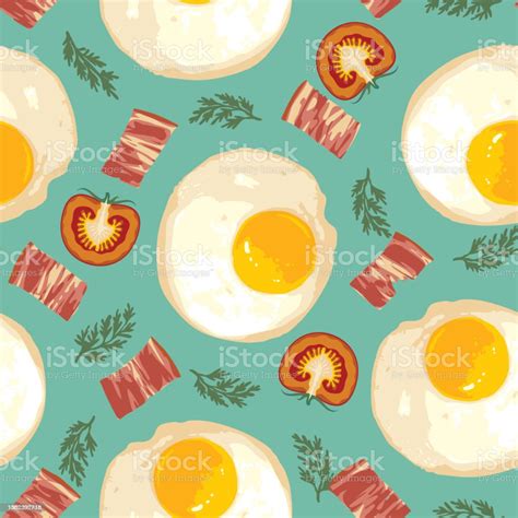 Breakfast Seamless Pattern With Eggs And Bacon Stock Illustration