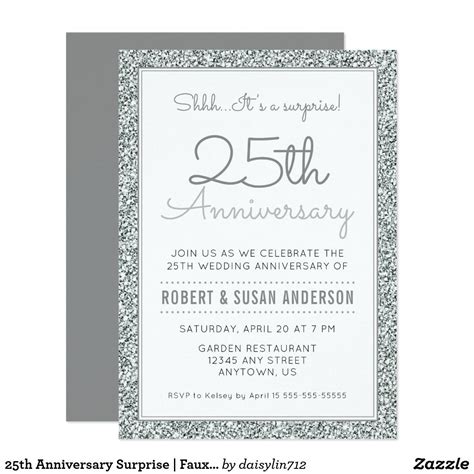 25th Anniversary Surprise Faux Silver Glitter Invitation