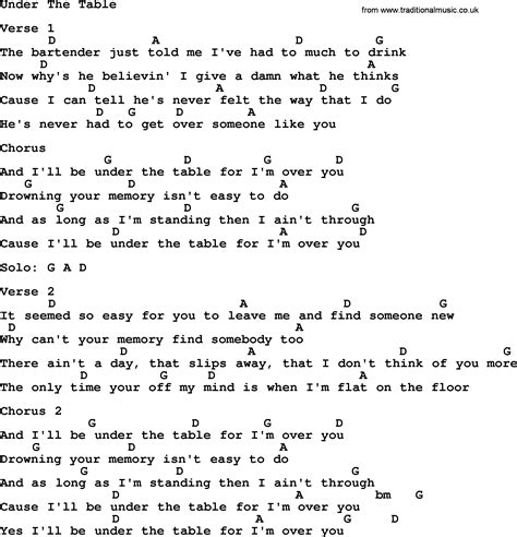 under the table by garth brooks lyrics and chords
