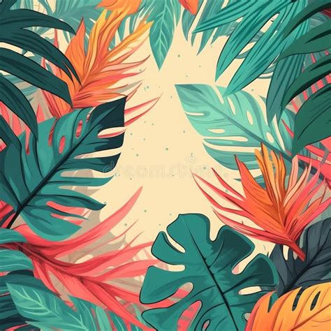 Exotic Tropical Leaves Background Generative Ai Stock Illustration