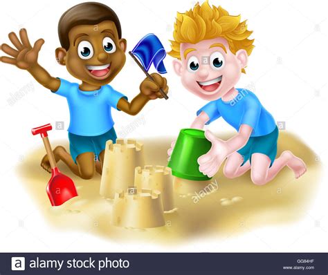 Children kids friends playful happiness concept. Cartoon black and white boy kids, friends playing in the ...