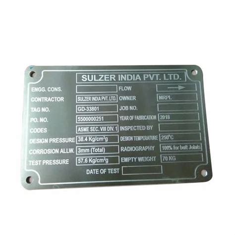 Aluminum Rectangular Industrial Machine Metal Name Plate Packaging