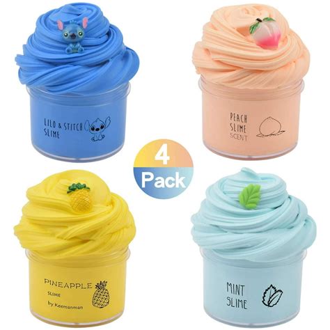 4 Pack Butter Slime Kit With Blue Stitch Peach Pineapple And Mint