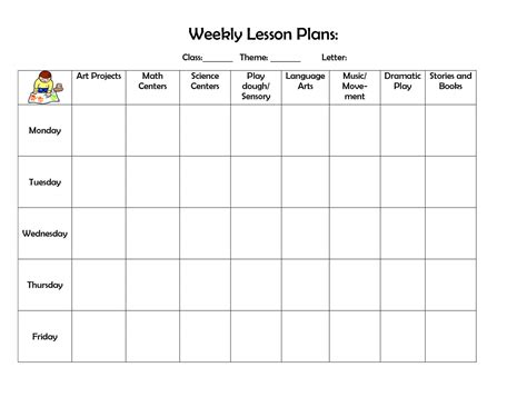 Weekly Lesson Plan | Preschool Lesson Plan Template, Weekly for Blank Preschool Lesson Plan ...