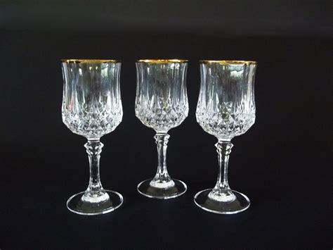 Cristal D Arques Durand Longchamp Gold Rim Wine Glasses