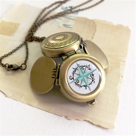 Always Know Your True Path Compass Locket Folding Vintage Inspired