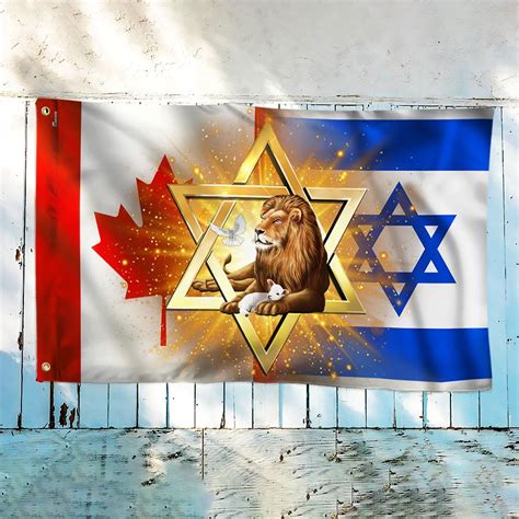 Jewish Israel Canada Grommet Flag Lion Of Judah Israeli Canadian Flag