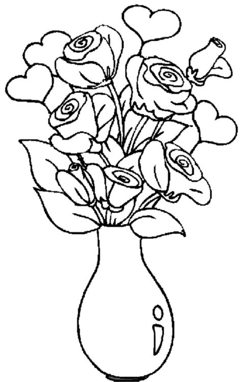 The best free, printable flower coloring pages! Hearts and Roses in the Vase Coloring Page | Color Luna