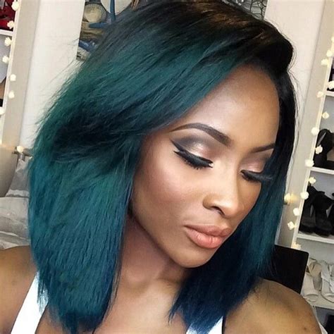 Black hair is the darkest and most common of all human hair colors globally, due to larger populations with this dominant trait. Short Bob Ombre Green Wig Black Women Hairstyles Cheap ...