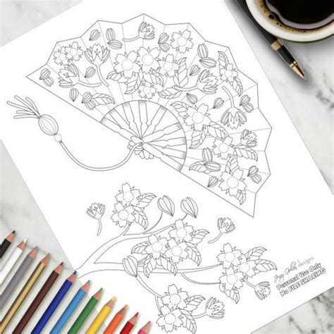 Adult Colouring Page Japanese Fan By Jennygollanstudio On Etsy