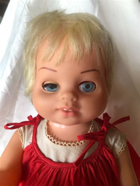 Vintage Chatty Cathy Baby Doll Blonde Blue Eyes Mute Original Red