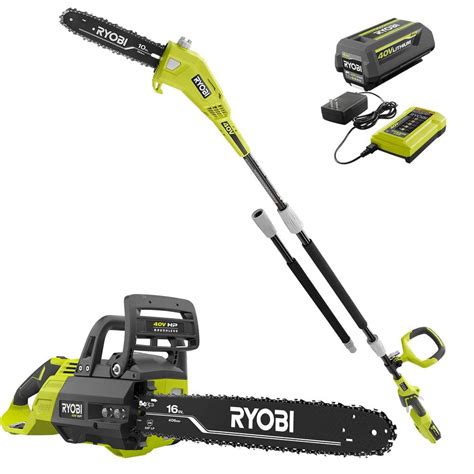 Ryobi 40v Hp Brushless 16 In Battery Chainsaw And 10 In Battery Pole