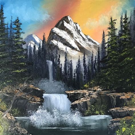 Bob Ross Inspired Graceful Waterfalls Oil Painting In 2021 Painting