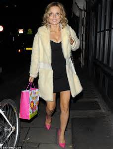 Geri Halliwell Shows Off Her Pins In LBD And Fur Coat As She Enjoys A