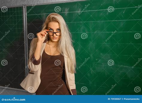 Blonde Teacher Wearing Lingerie Stock Image 65429251