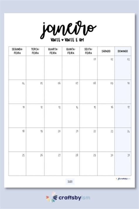 Calendário Mensal 2021 Imprimível Grátis En 2021 Calendarios